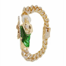 San Judas Tadeo Cuban link bracelet gold plated 8.22 inch