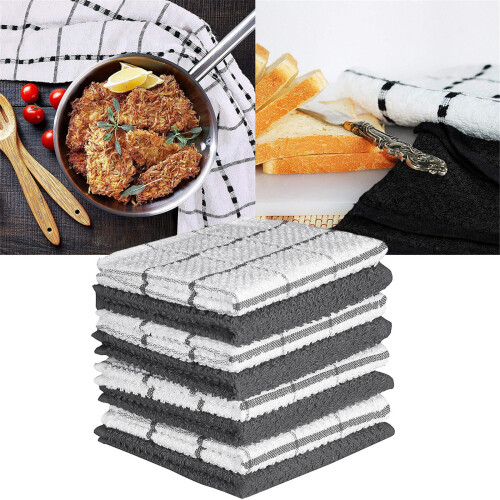 Gray Checkered Cotton Dish Cloths 8 Pcs 1