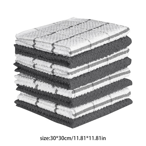 Gray Checkered Cotton Dish Cloths 8 Pcs 2