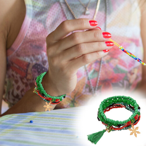 Boho-Schneeflocken-Glöckchenarmband mit Reisperlen