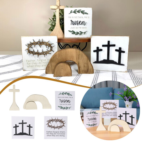 Oster-Tablett-Deko-Set, rustikales Holzschild mit Hasenmotiv 1