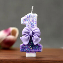 Bougie gâteau Saint-Valentin, dégradé violet avec nœud, 1 paquet