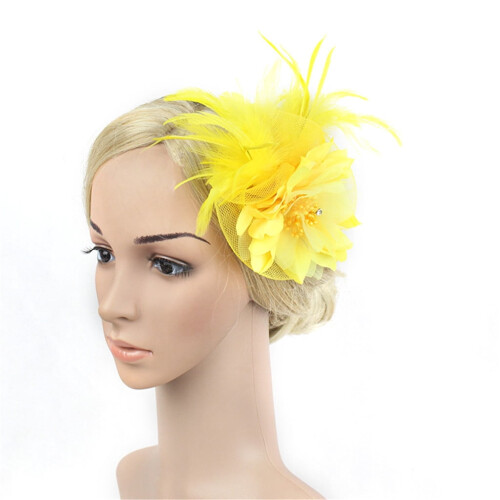 Yuehao fjerfascinator til kvinder gul 1