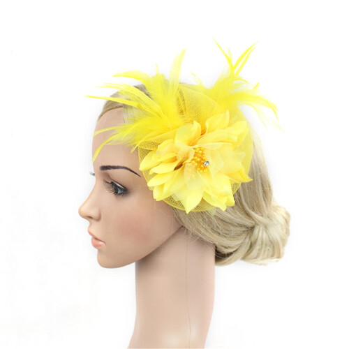 Yuehao fjerfascinator til kvinder gul 2