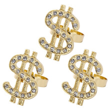 Dollar Sign Ring Gold-Plated Metal 3 pcs