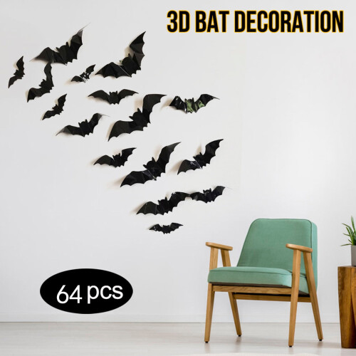 Samolepky na zeď Donemore Halloween s netopýrem, PVC, 64 ks