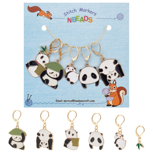 Μαρκαδόροι βελονιάς Panda Bamboo Leaf από κράμα σμάλτου 6 τεμάχια