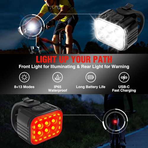LED rechargeable headlight and tail light black 1
