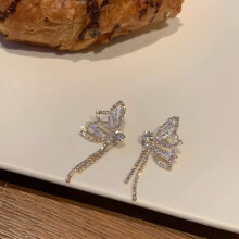 Butterfly Earrings S925 Silver Zircon Tassel Asymmetrical 1
