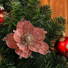 YANHAIGONG decorazioni floreali con magnolia e stella di Natale glitterate6