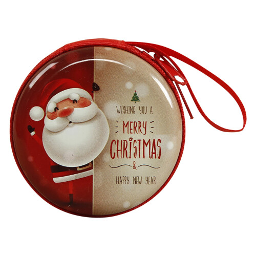 Caixa para guardar mini enfeites de Natal: Papai Noel e boneco de neve.