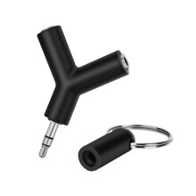 Mini Y-shaped 3.5mm headphone splitter with keyring