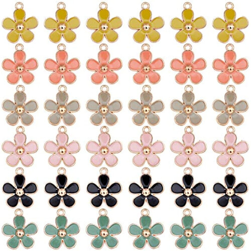 Breloques en forme de fleur en émail plaqué or, 6 couleurs, 36 pièces