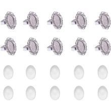 Bases para anillos con cabujones ovalados de plata antigua de 13x18 mm (10 unidades)