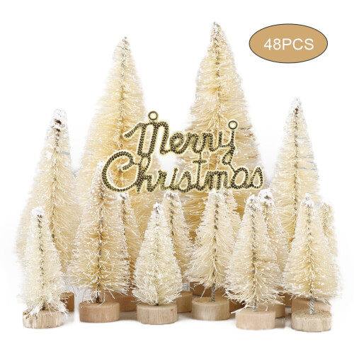 Mini Pine Trees Decoration Frosted Sisal 49 pcs
