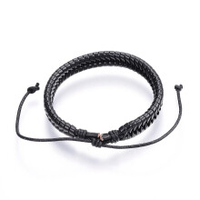Nastavitelný náramek z pletené šňůrky z umělé kůže, černý, 51 mm