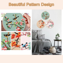 3 Pack Embroidery Kit for Beginners, Stitch Kits for Adults Include 3 Embroidery Cloth with Birds Pattern