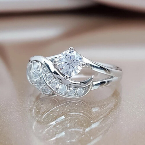 Anello da donna Yuehao con piuma cava e zirconi, in argento. 1