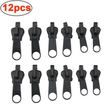 (Black-12pcs) Universal Instant Fix Zipper Repair Kit Replacement Zip Slider Teeth Rescue Sewing Clothes Bag Zippers Tool Accessories