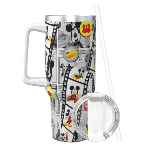 Vaso de acero inoxidable de Mickey Mouse de 40 oz con asa y 1