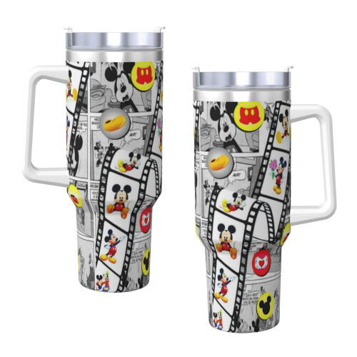 Vaso de acero inoxidable de Mickey Mouse de 40 oz con asa y 2