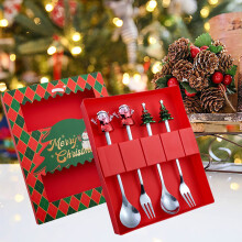 Weihnachtliches Kaffeelöffel-Set, Edelstahl-Teelöffel mit Weihnachtsbaum-Motiv, niedlicher Schneemann-Löffel, Dessertgabeln-Set, geeignet für den