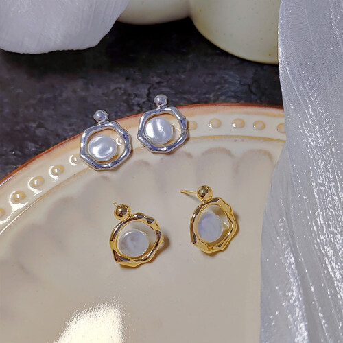 S925 Silver Pearl Stud Earrings Simple Retro Design 2