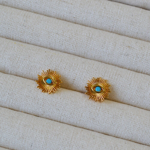 Turquoise devil's eye stud earrings in 925 silver 1