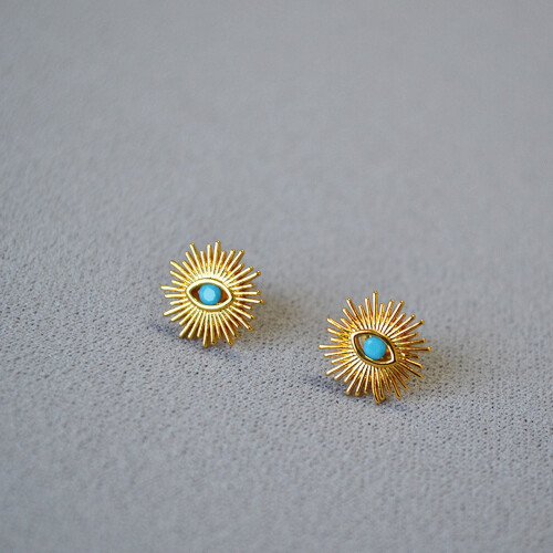 Turquoise devil's eye stud earrings in 925 silver 2