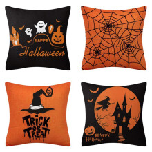 Conjunto de 4 capas de almofada de Halloween em linho, 45x45cm (18x18 polegadas).