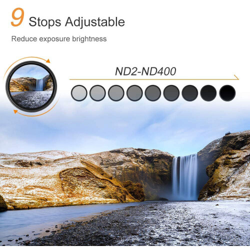 Filtre ND variable 82 mm ND2-ND400 9 diaphragmes 18 couches 2