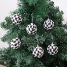 Christmas Balls Ornaments White Black Buffalo Plaid 24 pcs