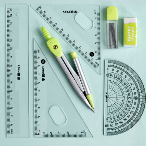 Compass and Ruler Set Triangle Protractor Rubber 7 PCS 2