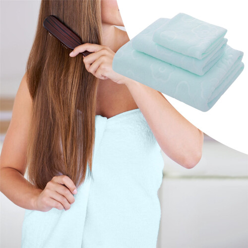 Bathroom Towel Set Blue Solid Color 3 Sizes 1
