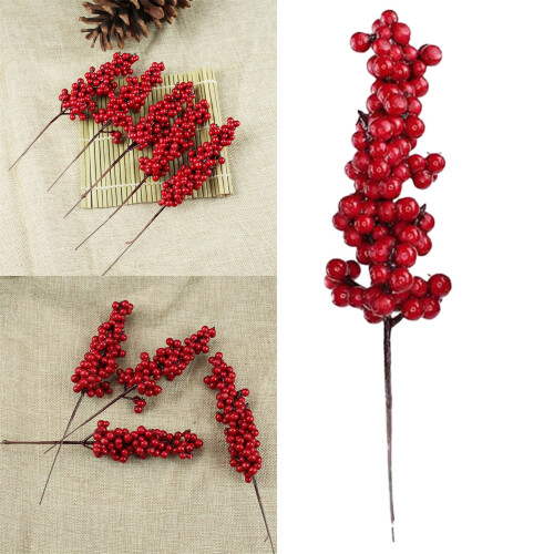Artificial Berry Branches Red Christmas Decor 10 Pcs 2