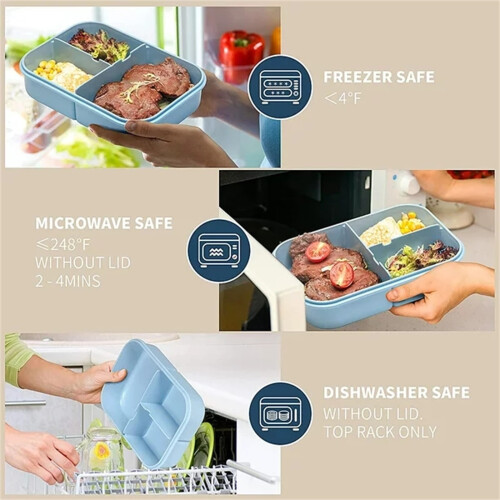 Bento box con divisorio e cucchiaio, blu, 1 pezzo 2