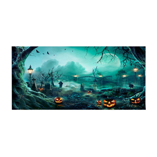 VOSS πανό για την πόρτα γκαράζ του Halloween με θέμα τη μάγισσα και τη νυχτερίδα 4,92x2,46 1