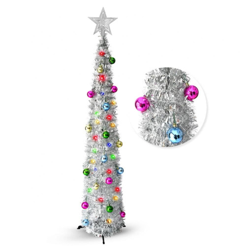 Artificial Christmas Tree 5FT Silver Tinsel with 50 LED