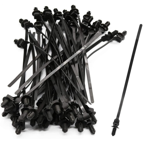 Attaches de câble en nylon à fixation par pression, lot de 50, noires 2