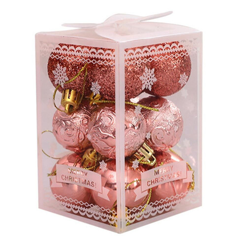 Christmas Tree Ball Ornament Set Rose Gold 12 Pcs