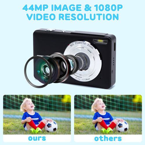 Ψηφιακή φωτογραφική μηχανή για παιδιά 1080P44MP16x Zoom μαύρο με 32GB SD 2