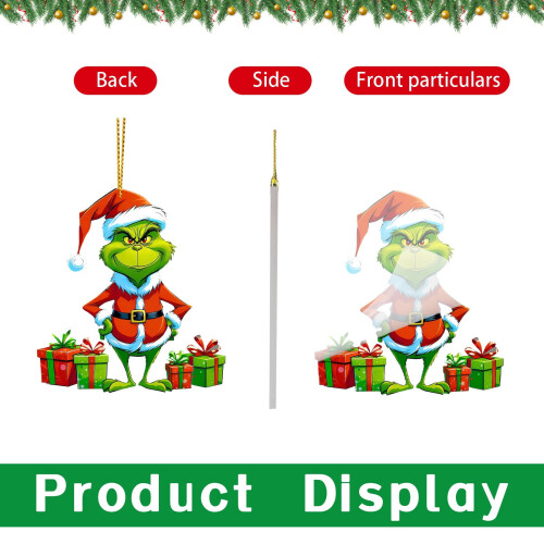Grinch kersthanger van acryl, 2D platte decoratie 2
