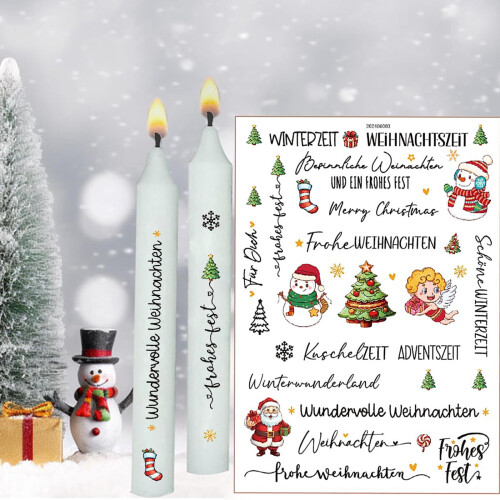 Kerstkaarsstickers, sneeuwpop watertransfer (1 vel) 1