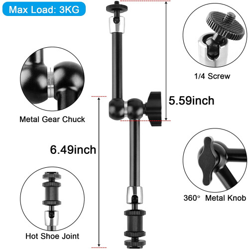 Βραχίονας στήριξης κάμερας με Super Clamp11 ιντσών1/4" 3/8" σπείρωμα 1