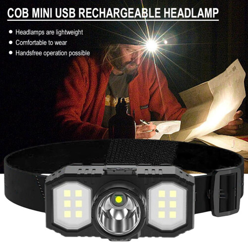 Linterna frontal LED portátil recargable por USB e impermeable. 1
