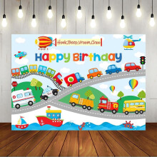 Geburtstagsbanner mit Transportmitteln, 213 x 152 cm, für Kinderpartys