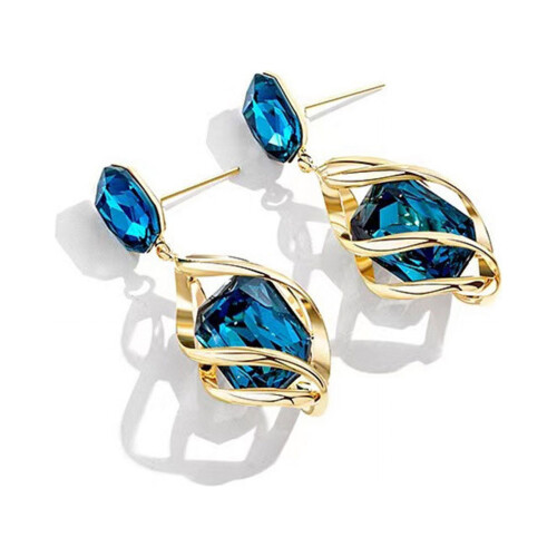 Orecchini con cristalli blu e avvolti in filo placcato oro (1 paio) 1