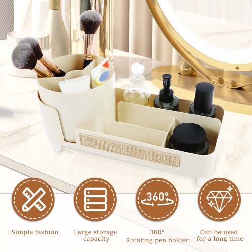 Drehbarer Make-up-Organizer mit Fächern und Pinselhalter 1
