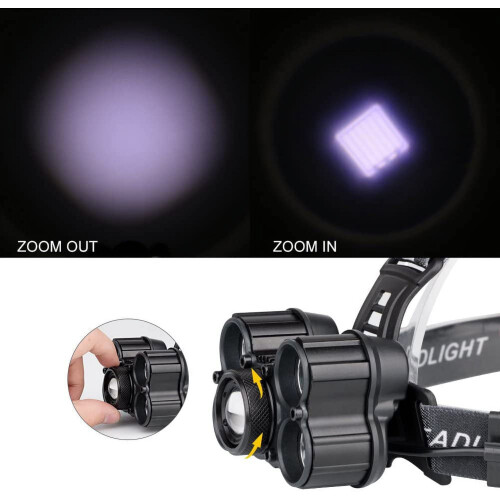 LED čelovka 2000 lumenů, dobíjecí USB, vodotěsná 2