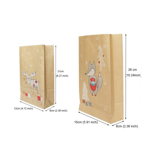 Sacolas de presente de Natal com adesivos em papel kraft (24 unidades) 2